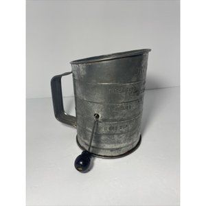 Vintage Bromwell Sifter - 3 Cup Measuring Flour Sifter w/ Wooden Knob Hand Crank